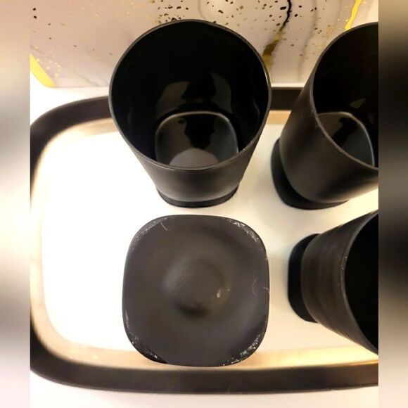 Vintage Pristine 1960s "Mod" Set Of 4 Matte Black Cocktail/Water 8 oz. Glasses - Picture 4 of 4